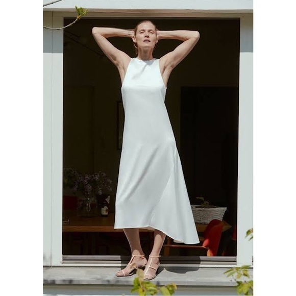 ZARA-ASYMMETRICAL Satin Tie Back Midi Sleeveless Dress (Size:Small) - Picture 1 of 9